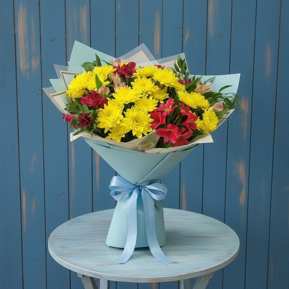 Букет цветов из: Альстромерии и Хризантемы во Фрязино