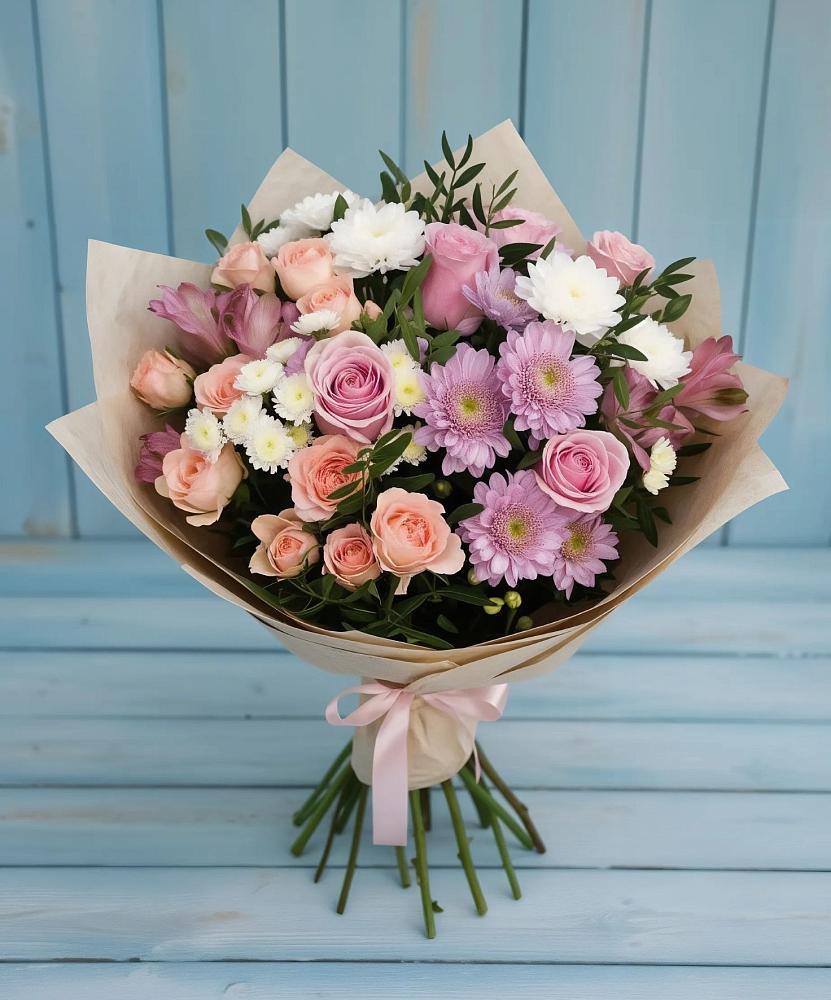 Букет цветов из: Хризантемы, Розы и Альстромерии во Фрязино