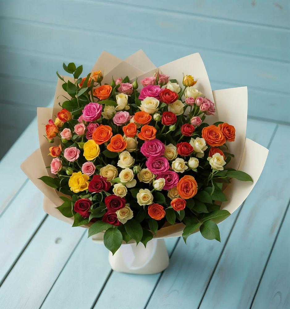 Букет Микс из разноцветных кустовых роз во Фрязино