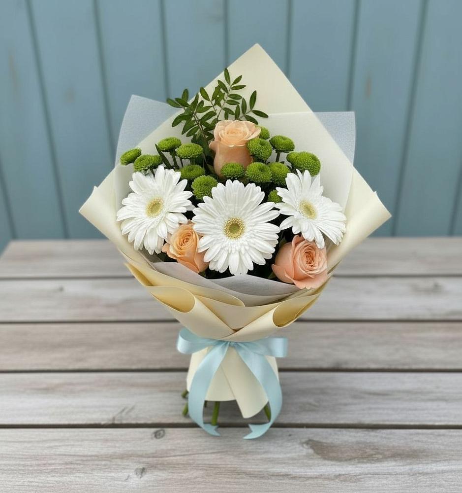 Букет цветов из: Герберы, Розы и Хризантемы во Фрязино