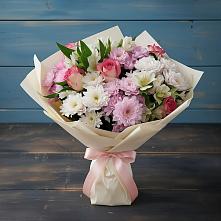 Букет цветов из:  Хризантемы, Альстромерии и Розы #REPLACE_PRED# Фрязино