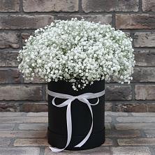 Цветочная композиция из Гипсофила в шляпной коробке во Фрязино
